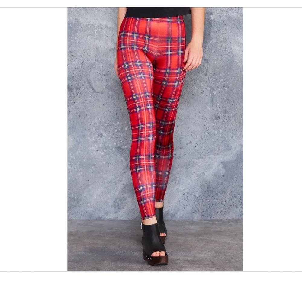 Blackmilk red tartan leggings, L